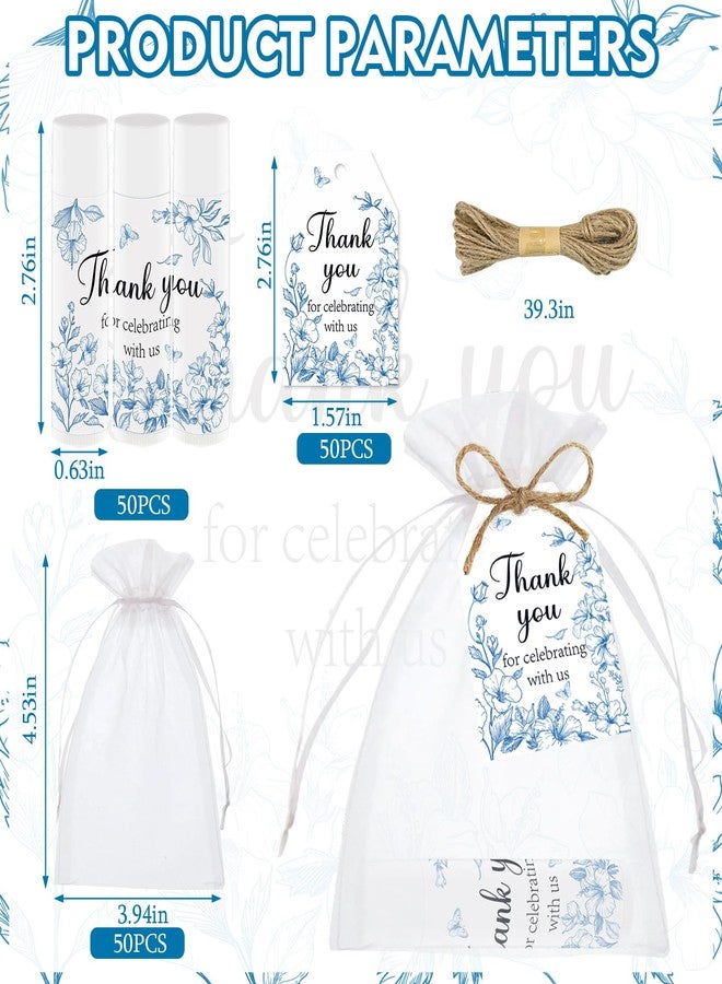Nlicrst 50 PCS Blue Flower Bridal Baby Shower Lip Balm Gift Baby Shower Favor Party Wedding and Engagement Party Bulk Lip Balm Thank You Gifts with Card Tags for Guests (blue flower) - Image 2